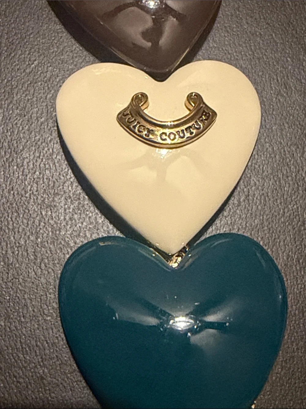 Juicy Couture Multi-Heart Bag Charm in Black, Yellow, Teal, Cream, Brown-